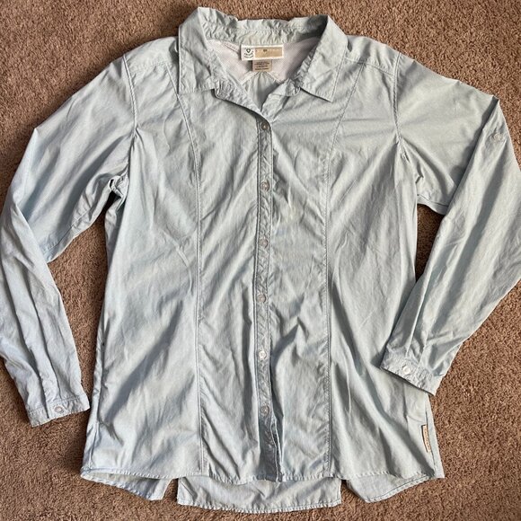 ExOfficio Insect Shield Women Large Striped Blue Outdoor Hiking LongSleeve Shirt - Picture 1 of 7